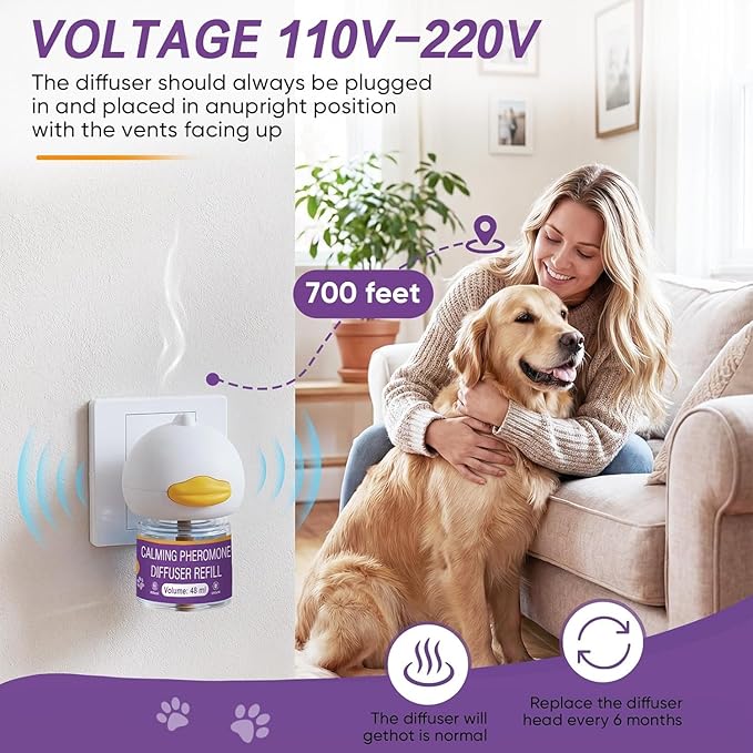 Dog Calming Pheromones Diffuser 6 in 1 Kit Appeasing Pheromone Diffuser to Calm (2 Plug in+4 Pack 48ml Refill) for Anxiety Relief Reduce Aggression Fighting Barking Stress 120 Day Supply