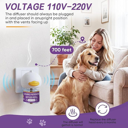 Dog Calming Pheromones Diffuser 6 in 1 Kit Appeasing Pheromone Diffuser to Calm (2 Plug in+4 Pack 48ml Refill) for Anxiety Relief Reduce Aggression Fighting Barking Stress 120 Day Supply
