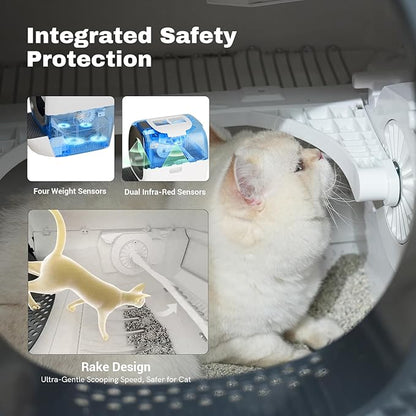 Self Cleaning Litter Box Auto Refill, Automatic Robot Litter Box for Multiple Cats, Ultra-Safe Scooping/Odor Control System/6 x Safety Sensor/5G App, Anti-Leakage 80L Kitty Box Waste Disposal