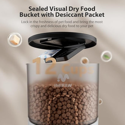 IMIPAW Automatic Cat Feeder and Water Fountain, Timed Dry Food Dispenser, Programmable Portion Control, 1-6 Meals Per Day, Desiccant Bag, Cat Fountains for Drinking with Filter, Small Pets (3L Combo)