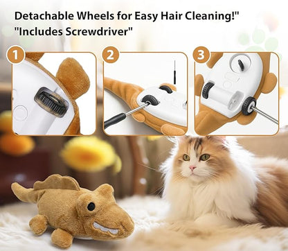 Interactive Cat Toys for Indoor Cats – Auto Moving Alligator with 360° Random Movement & Tail Wagging, Rechargeable Cat Exercise Toy with Catnip, Self-Play Fun for Bored Adult Cats-Brown
