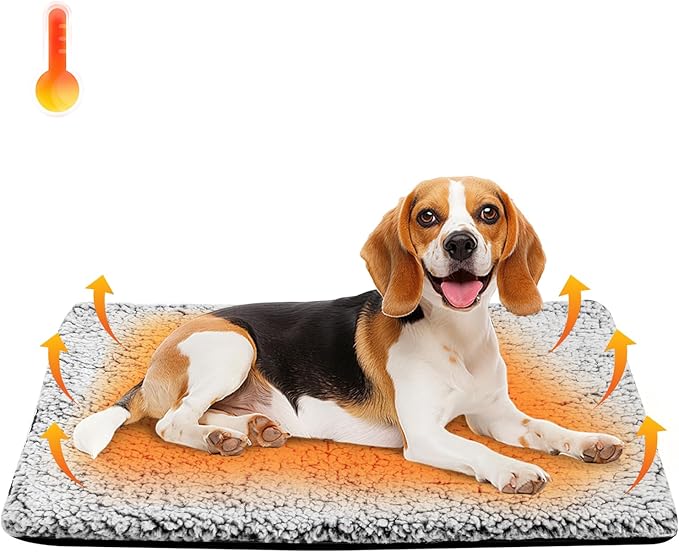 Self Warming Pet Pad, Super Soft Thermal Dog Crate Bed Pad for Crate, Sofa, Floor Washable Anti-Slip Self Warming Kennel Mat for Indoor Outdoor Dogs and Cats (LightGray, M)