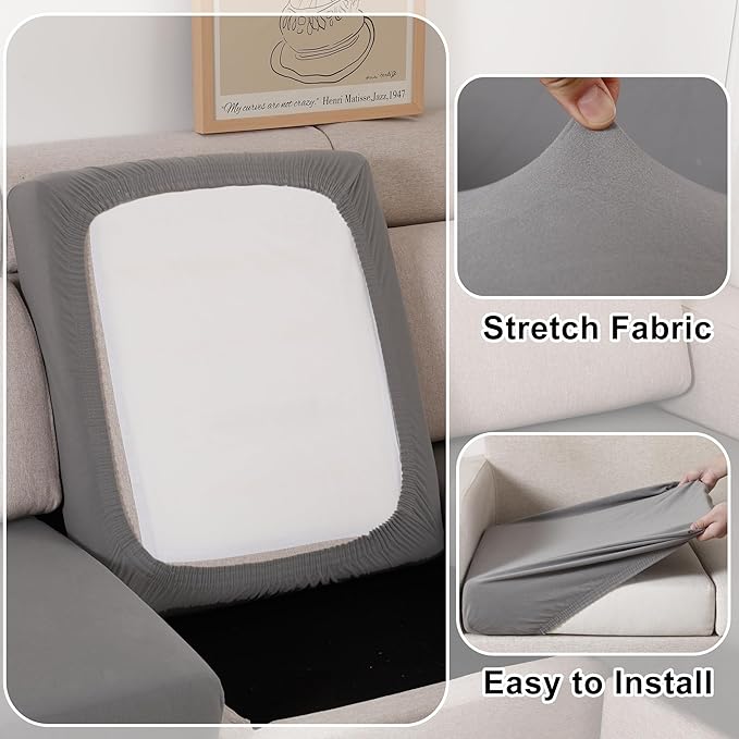 100% Waterproof Couch Cushion Covers, Stretch Sofa Seat Covers, Reversible Sofa Protector for Pets, Washable (Loveseat Cushion, Light Grey)