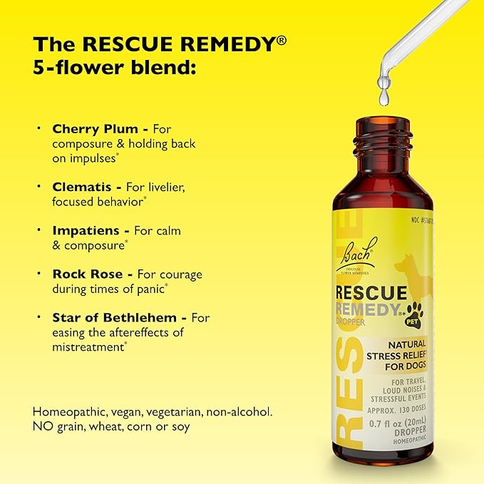 Bach Rescue Remedy Pet Dropper for Dogs - 20 mL - Stress & Tension Support for Dogs Natural Flower Essences - Sedative-Free, Homeopathic Liquid Formula - for All Breeds, Ages & Weights