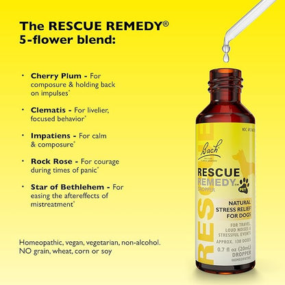 Bach Rescue Remedy Pet Dropper for Dogs - 20 mL, Pack of 2 - Stress & Tension Support for Dogs Natural Flower Essences - Sedative-Free, Homeopathic Liquid Formula - for All Breeds, Ages & Weights
