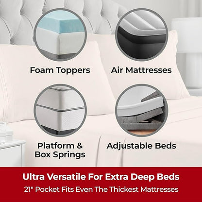Mellanni Extra Deep Twin Sheets - 3 PC Iconic Collection Bedding - Hotel Luxury, Ultra Soft, Cooling Bed Sheets - Wrinkle, Fade, Stain Resistant (Twin, Beige)