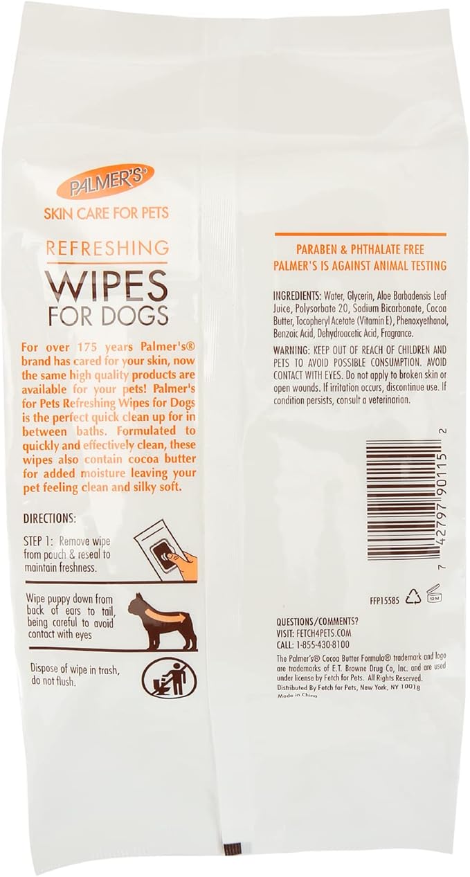 Palmer's for Pets Coconut Oil Refreshing Wipes for Puppies Puppy Wipe for Gentle Grooming, 100 Count