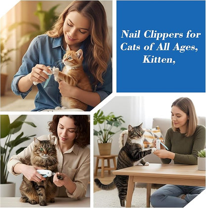 Lusofie Pain-Free Cat Nail Clippers for Indoor Cats - Quick & Safe Claw Trimmer with Guard to Prevent Overcutting, Anti-Splash Design & Hidden Nail File | for Kittens & Adult Cats