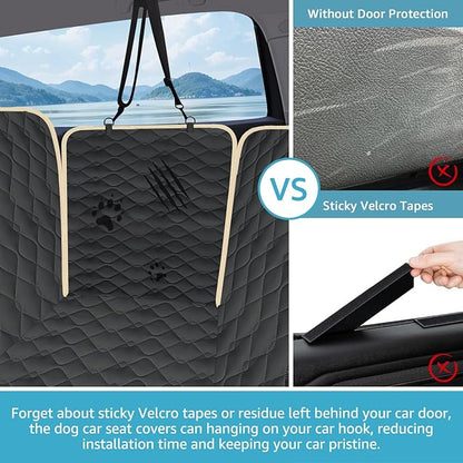 Lassie Dog Car Seat Covers for Back Seat with 2 Seat Belts, Waterproof Dog Car Hammock with Mesh Window Durable Scratch Proof Nonslip Pet Carseat Covers Universal Fit Protector for Cars, Trucks & SUVs