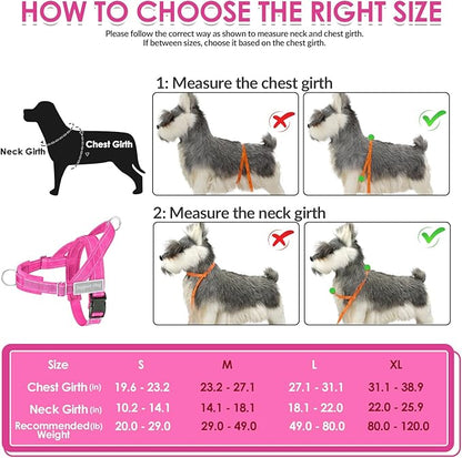 SlowTon No Pull Dog Harness - Heavy Duty Dog Harness and Leash Set for Medium Large Dogs, Reflective Tactical Harness with Soft Padded and Front Clip for Easy Walk and Training (Fuchsia XL)