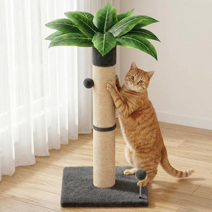 XiaZ Cat Scratching Post 34 Inches Tall, Cat Tower Scratcher Extra Wide 15.8" Stable Base with 2 Interactive Toy Balls, Premium Natural Sisal & Plush Fabric for Any Size Cats (Dark Gray, 4.5in)