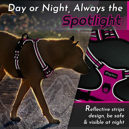 Eagloo Dog Harness Small Sized Dog, No Pull Service Vest with Reflective Strips and Control Handle, Adjustable and Comfortable for Walking, No Choke Pet Harness with 2 Metal Rings, Rose Red, S