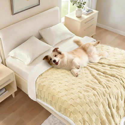 Luciphia Waterproof Dog Blanket, Leakproof Small Pet Blanket for Couch Sofa Bed Furniture Cover Protector, Washable Soft Sherpa Fleece with 3D Jacquard, Cozy Calming Reversible, Beige White, 40"x28"