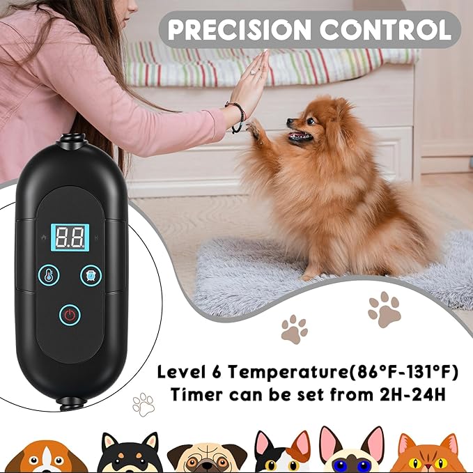 Heating Pad for Cats Dogs, Thickened Calming Anti Anxiety Puppy Bed, Anti-Slip Fluffy Plush Faux Fur Cat Bed with Removable Washable Cover Non-Slip Bottom, Electric Cat Warming Pad(20 x 16)
