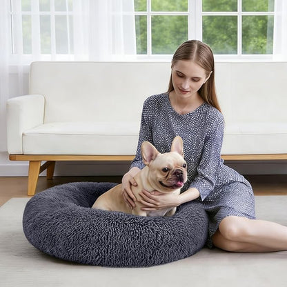 MIXJOY Orthopedic Dog Bed Comfortable Donut Cuddler Round Pet Beds Ultra Soft Washable Dog and Cat Cushion (20''/23''/30'') (23'', Grey-Blue)