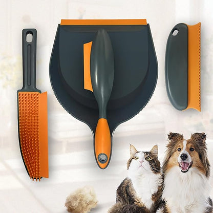Pet Hair Remover for Dogs Cats - 3-in-1 Grooming Brush with Massage Comb Dustpan - Furniture Carpet Sofa Fur Cleaner for Pet Owners
