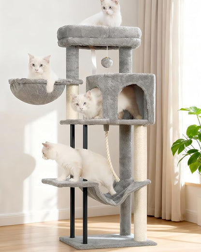 Gitelsnour Cat Tree, Cat Tower for Indoor Cats, 43.3 inch Cat Tree Tower with Sturdy Steel Tube, Cat Hammock, Cat Condo for Small Cats and Kittens, Cat Scratching Post, Light Gray GCT004SW