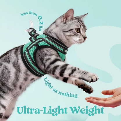 rabbitgoo Cat Harness and Leash Set for Walking Escape Proof, Adjustable Soft Kittens Vest with Reflective Strip for Cats, Comfortable Outdoor Vest, Green, XL
