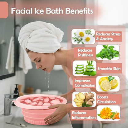 XANGNIER Face Bowl for Ice with Built-In Ice Tray – Collapsible Silicone Facial Ice Bath Bowl for Cold Plunge Therapy, Skin Tightening & Acne Relief – Black Portable Spa Tool for Home & Travel