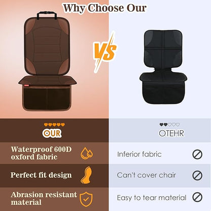 Sinvitron Car Seat Protector for Child Car Seat - Waterproof Non-Slip Leather Mat with 2 Mesh Pockets, Universal Seat Cover for Baby, Pets & Vehicles(2-Pack, Brown)