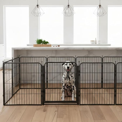 Indoor Dog Playpen - 40 inch, 12 Panels for Small and Puppy Size Dogs - Heavy Duty Metal Portable Pet Fence with Black Anti-Rust Coating - Play Pen w/Extra Wide Gate