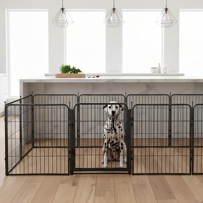 Indoor Dog Playpen - 40 inch, 20 Panels for Small and Puppy Size Dogs - Heavy Duty Metal Portable Pet Fence with Black Anti-Rust Coating - Play Pen w/Extra Wide Gate