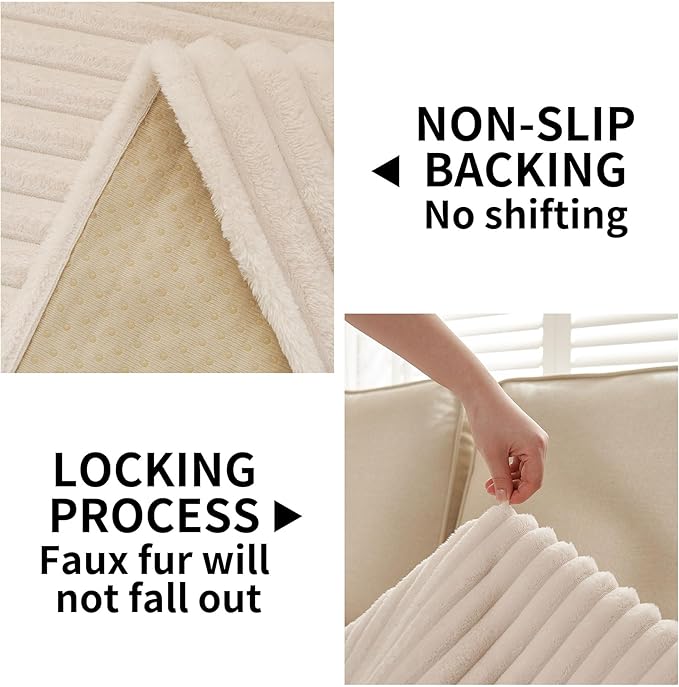 HAOMAIJIA Waterproof Couch Cover for Dogs Washable,Faux Fur Pet Couch Covers for Sofa,Soft Dog Bed Cover Non-Slip Couch Covers for 3 Cushion Couch Sofa Pet Friendly (Off White, 35" x 62")