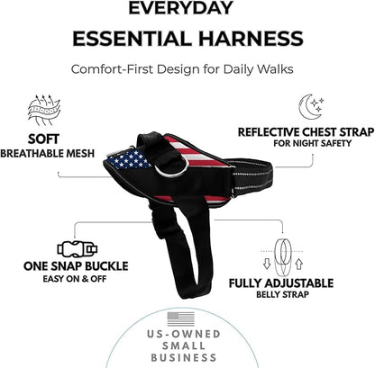 ShawnCo Essential Dog Harness, No-Pull Pet Vest with 3 Leash Clips, No Choke, Reflective, Adjustable and Padded, for Easy Walking and Training for Small, Medium and Large Dogs (Stars and Stripes, S)
