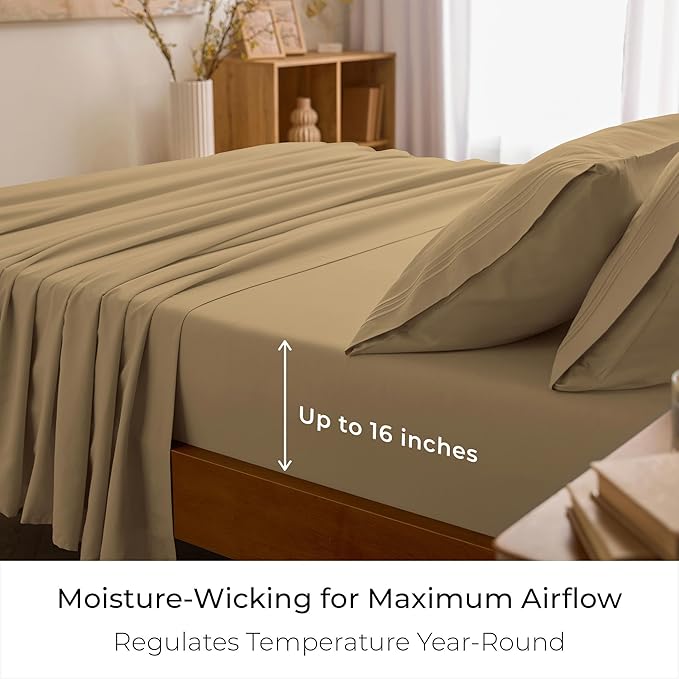 Mellanni King Sheets Set - 4 PC Iconic Collection Bedding - Hotel Luxury, Extra Soft, Cooling Bed Sheets - Wrinkle, Fade, Stain Resistant (King, Gold)