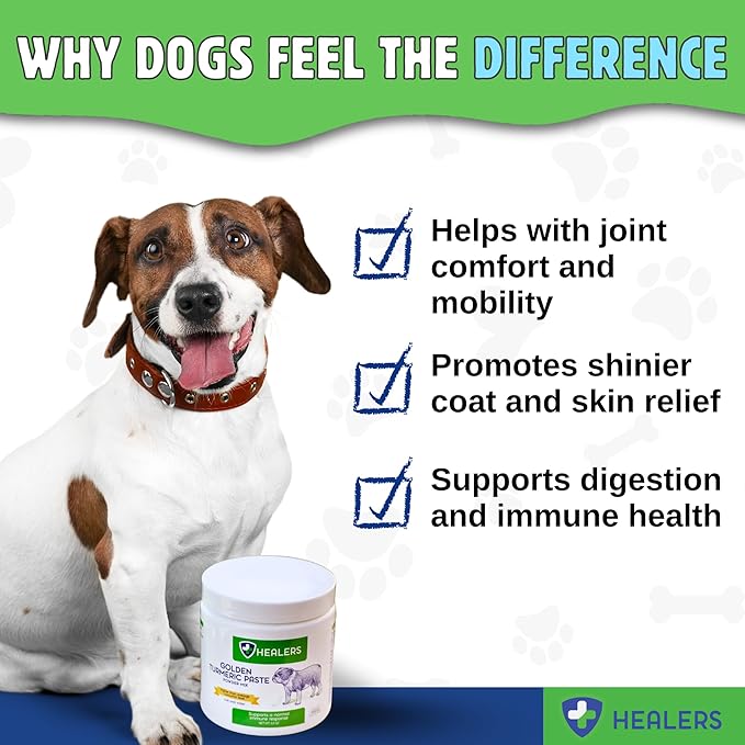 Healers Turmeric Golden Paste for Dogs – Arthritis & Joint Support, Skin & Coat Health, Digestive & Immune Boost with Coconut Oil & Black Pepper Extract – Natural Pet Supplement, 3.5 oz Powder