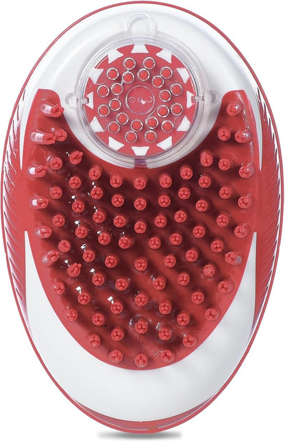CHI for Dogs Soap Dispensing Palm Brush, Handheld Dog Bathing Scrubber with Built-In Shampoo Dispenser, Soft Rubber Bristles for Massaging and Deep Cleaning All Dog Coat Types, Red