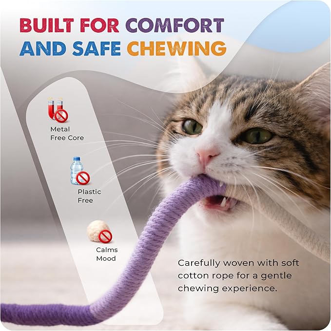 Jozy Cat Chew Rope - 4Pcs Cat Chew Toy with Refillable Natural Catnip - Interactive Kitten Teething Toys for Indoor Kittens - Bite Resistant Cotton Chew Rope Toys for All Breeds (19.6 Inches)