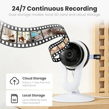 Indoor Camera for Pet & Baby Monitoring, 2K Clear View, Motion Alerts & Night Vision, 2-Way Audio, Easy Setup Home Security Cam, Alexa & Google Home Compatible, 2.4G Wi-Fi only, 2 Pack