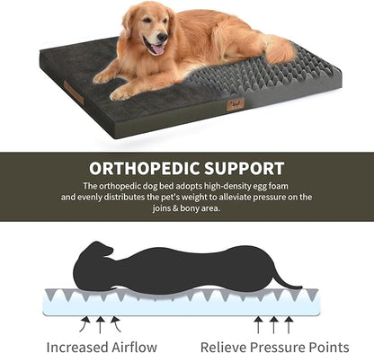 Flat Extra Large Dog Bed, Jumbo Waterproof Dog Bed for Large Dogs, Orthopedic Egg Crate Foam Pet Mat with Removable Washable Cover, Coffee