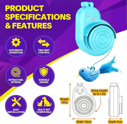 Interactive Cat Toys for Indoor Cats: Automatic Electric Flying Bird Feather & Mouse Wand, Rechargeable Electric Hanging Play Chase Exercise Moving Enrichment Toy for Bored Kittens and Adult Cats