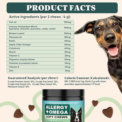 Dog Allergy Chews Omega 3 is Human,Itch Relief Multivitamin Medicine for Dogs Itching Skin Relief and Aller Immune Pet Allergy Dog Anti Itch Chews Coat Licking Supplements Pills Meds Medicine for Dogs