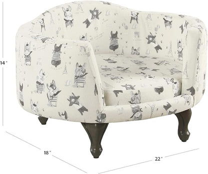 HomePop Home Decor | Upholstered Curved Pet Bed | Luxury Cat & Dog Beds & Furniture | Round Pet Bed Created with Stain Resistant Fabric, Cream and Gray, Medum