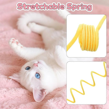 InnoHHustle 4PCS Cat Spring Toys, Hanging Fluffy Cat Ball Toys with Bell Stretchable Interactive Cats Teaser Soft Plush Interactive Cat Toy for Indoor Cats Kitten Play Chase Exercise