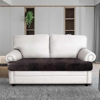 ANARACHON Leather Look Couch Cushion Covers Sofa Seat Slipcovers Sets Couches Furniture Protector for Sectional Armchair Loveseat Pets Kids Stretch Spandex Fabric (1 T-Cushion loveseat, Chocolate)