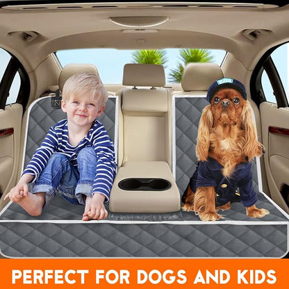 Yuntec Dog Car Cover for Back Seat Pet Protector Waterproof Bench Car Seat Cover, Nonslip Rear Seat Cover fits Middle Armrest for Most Cars Trucks SUVs - Grey