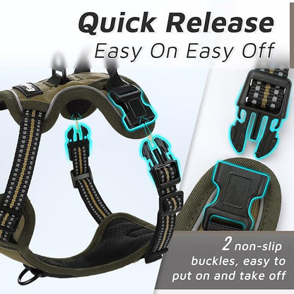 Eagloo Small Dog Harness No Pull, Service Vest with Reflective Strips and Control Handle, Adjustable and Comfortable for Easy Walking, No Choke Pet Harness with 2 Metal Rings, Brown, XS