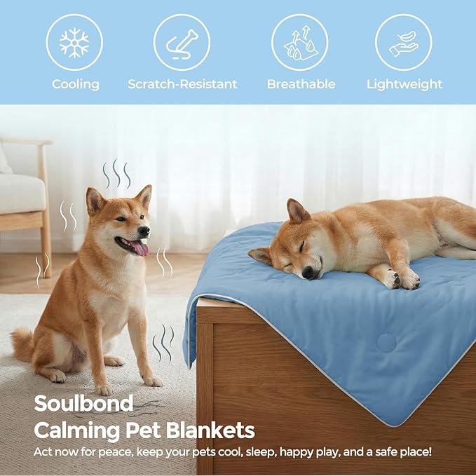 Soulbond Cooling Blanket for Medium Dogs - Q-MAX>0.45, Washable Cool Pet Cats Throw Blanket for Hot Weather, Self-Cooling Soft Dog Mat for Bed Crates Couch Sofa Cars(29"x40", Ocean Blue)
