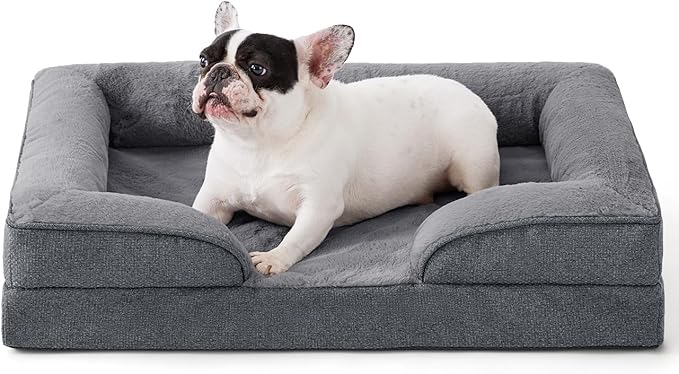 Made4pet Dog Bed Orthopedic, Dog Sofa for Small Dogs Supportive Foam Pet Cushions Bed with Washable Removable Cover, Egg-Crate Foam, Waterproof Lining Bottom, Grey, 30 * 20 * 6.5 Inch
