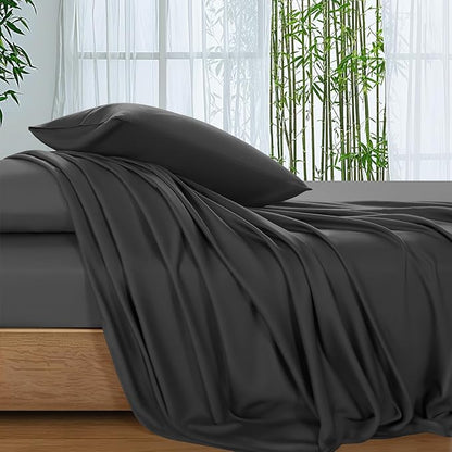 SONORO KATE 100% Viscose Derived from Bamboo_Sheets Cal King Size, Ultra Breathable & Cooling Bed Sheets for Hot Sleepers, Hotel Luxury Silky Bedding Sheets, 16" Deep Pocket - 4PC (Black,Cal King)