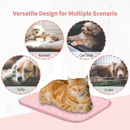 NWK Pack of 4 Pet Cooling Mat -Q-Max>0.345 Ice Silk Cooling Mat for Dogs & Cats Portable & Washable Pet Cooling Blanket, Car Seats, Beds for Summer (4pcs, Pink Cat, 20'' X 16'' X 0.3'')