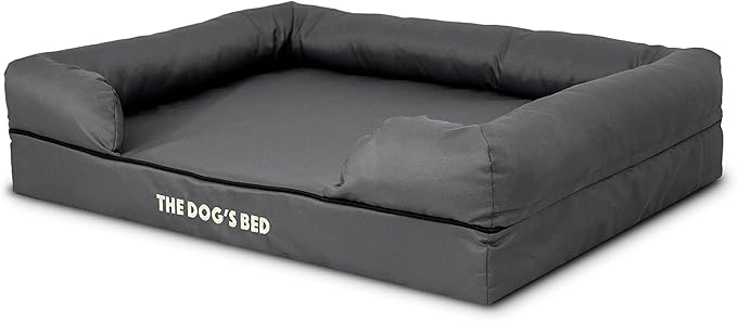 The Dog’s Bed Orthopedic Memory Foam Dog Bed with Bolsters for Large Dogs, High Density Support Mattress, Low Front Entry, Removable Washable Cover, Oxford Fabric, Grey with Black Trim, Large