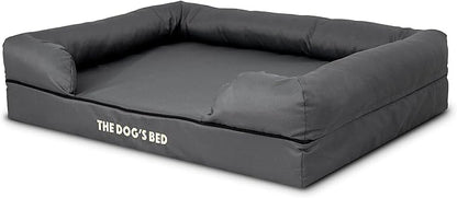 The Dog’s Bed Orthopedic Memory Foam Dog Bed with Bolsters for Large Dogs, High Density Support Mattress, Low Front Entry, Removable Washable Cover, Oxford Fabric, Grey with Black Trim, Large