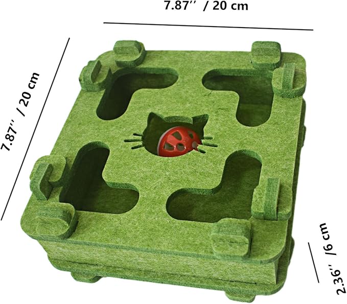IUHKBH Cat Puzzle Toy, Soft Felt Intelligence Mind Game Track Balls Interactive Kitten Toy Puzzle Box for Indoor Cats, Easy to Assemble [Green]