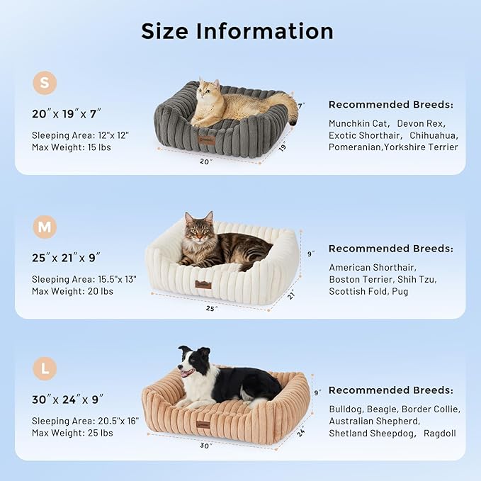 ZOMISIA Small Dog Beds for Small Dogs - Washable Cat Beds for Indoor Cats, Rectangle Orthopedic Puppy Bed with Fluffy Removable Cover, 20x19x7inches, Camel
