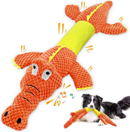 WOWBALA Interactive Tug of War Dog Toys for Small to Large Breeds - Squeaky Puppy Toys with Crinkle Paper, Stuffed Chew Toys to Keep Them Busy, Training Reward Gift for Dogs (Orange)